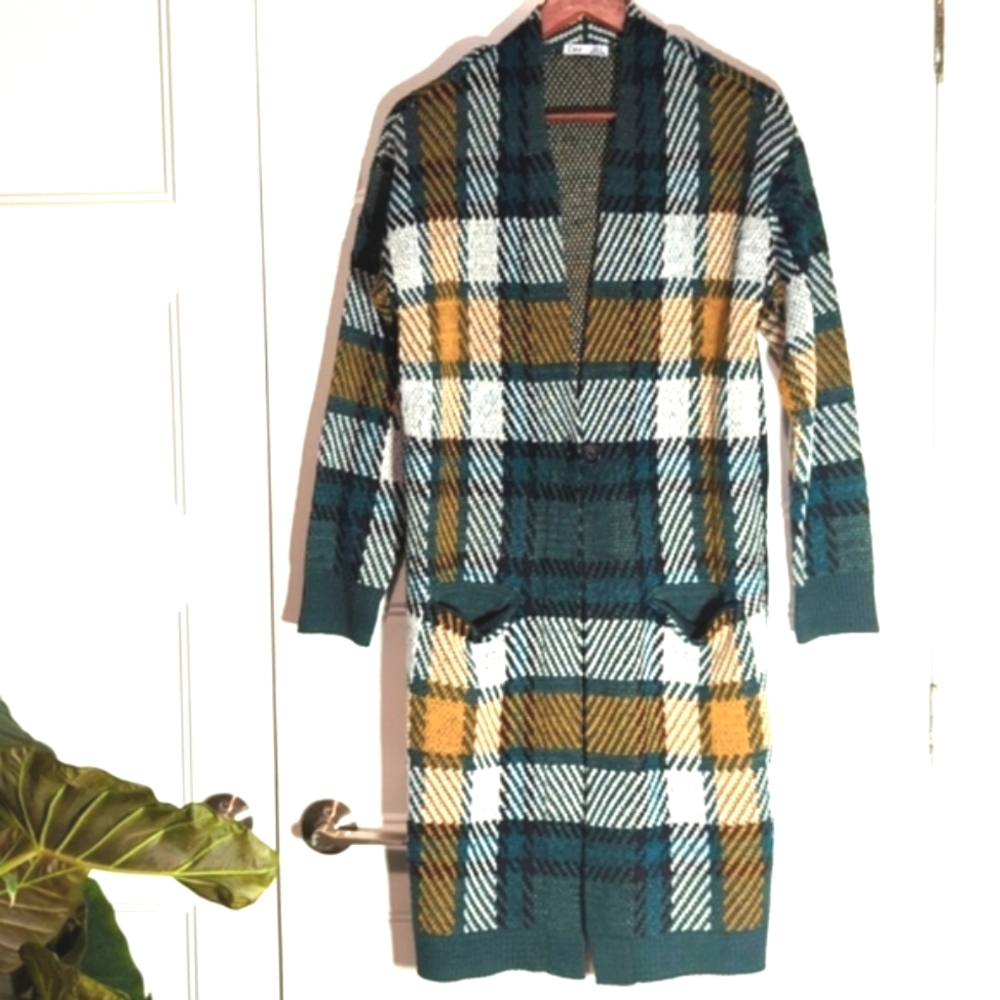 Dex Long Plaid Sweater Jacket - Picture 1 of 5